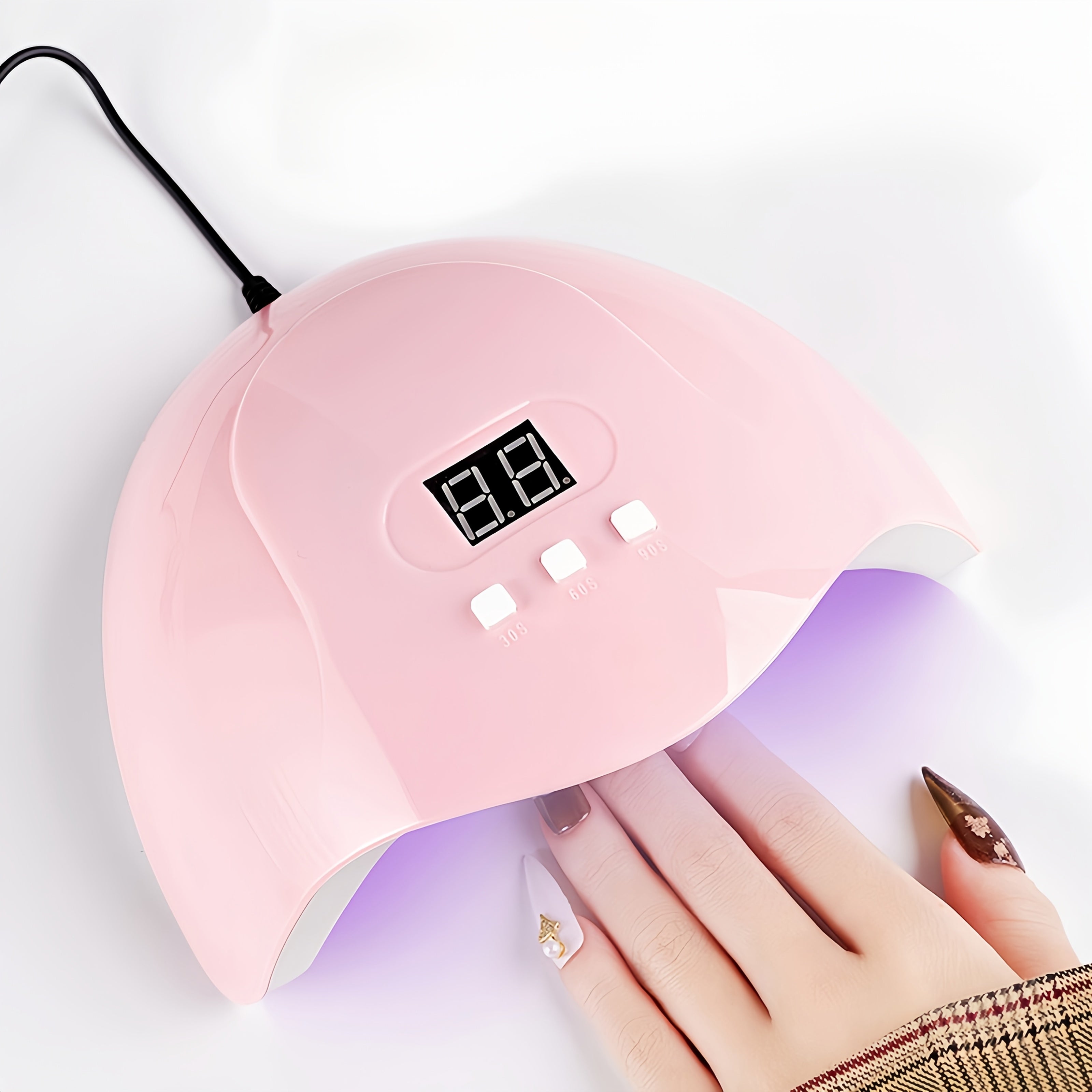Un juego de herramientas de manicura premium rosa (incluye varias herramientas y una máquina de pulir uñas con 6 cabezas de pulido intercambiables | Lámpara de uñas | Polidor | Herramientas para cutículas y separadores de dedos | Lámpara de uñas LED de s