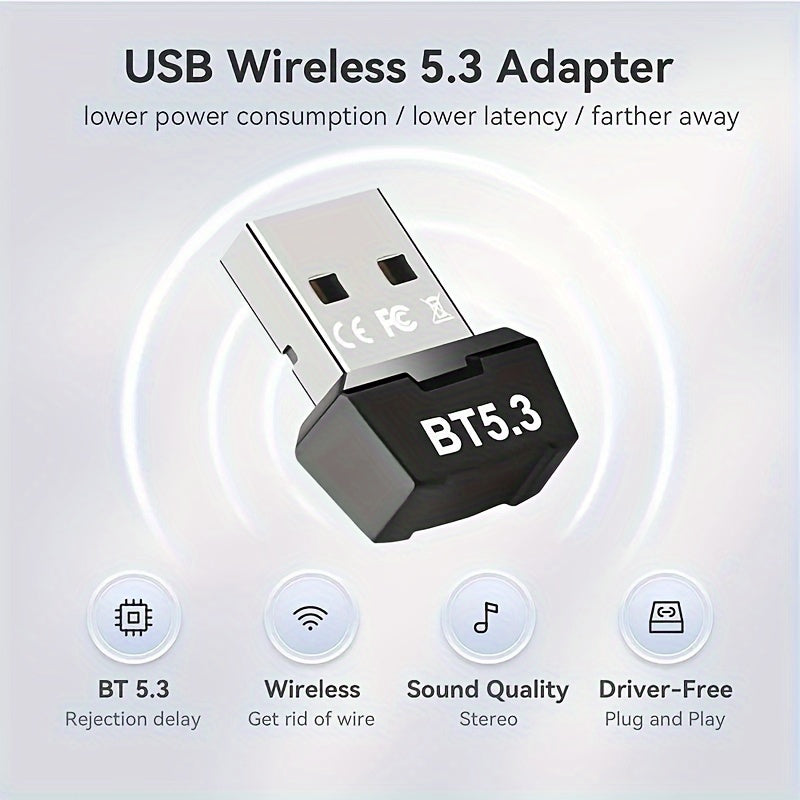 Adaptador sin varillas 5.3, Adaptador BT 5.3, adaptador sin varillas USB, receptor transmisor BT5.3, adaptador sin varillas RTL5.3, compatible con sistemas 8.1/10/11, enchufar y usar sin controladores, admite conexión de múltiples dispositivos al mismo t