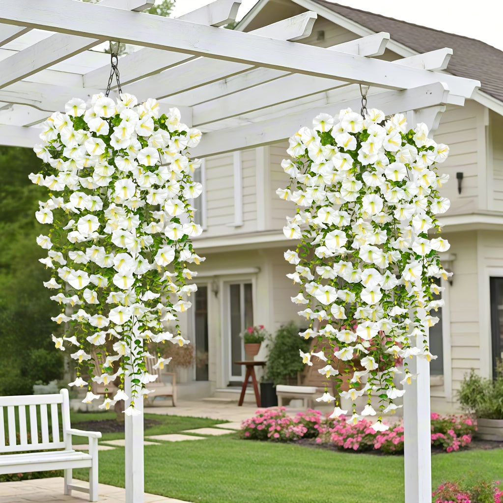 6 Bundles de Flores Blancas Realísticas de Lily Matinal con Greenery - Arreglos Floral Nordic, Flores de Plástico Resistentes al Clima para Bodas, Hogar, Patio, Balcony - Decoration Exterior/Interior de Bajo Mantenimiento - Decor Floral Elegante, Decorat