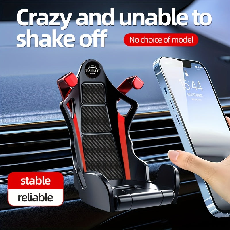 Soporte de teléfono para ventilador de coche giratorio - Estilo de silla de barril de carreras, montaje en tablero de instrumentos, rotación de 360°, acentos negros y rojos, ideal para decoración interior de automóviles y regalo de cumpleaños, decoración