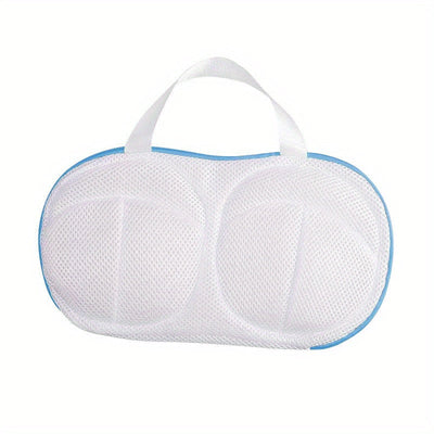 1pc Bolsa de Lavado para Sujetador Duradera con Cremallera – Funda Anti-Deformación para Lavadora para Todas las Copas, Lavado a Mano o en Seco, Blanca con Correas Azules, Evita Enredos y Daños en Ciclos de Lavado, Bolsas de Ropa