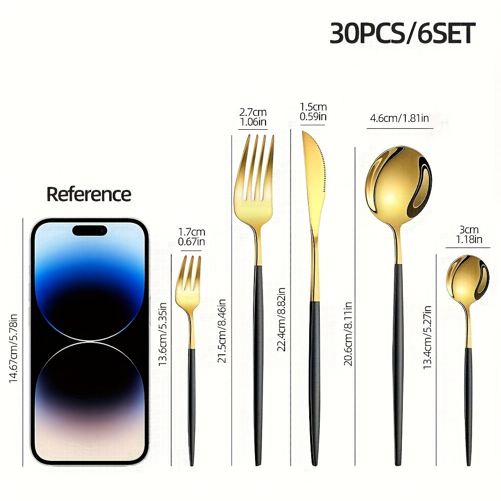 Juego de cubiertos de acero inoxidable de 30 piezas - Utensilios elegantes con acabado espejo, aptos para lavavajillas, incluye tenedores, cuchillos y cucharas - Colección duradera de vajilla