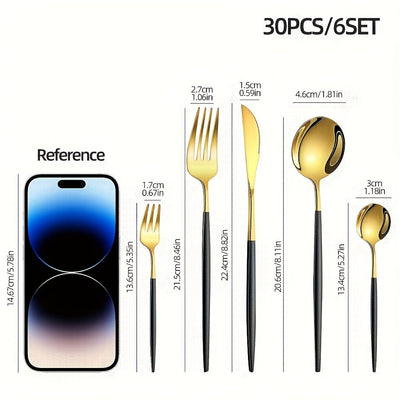 Juego de cubiertos de acero inoxidable de 30 piezas - Utensilios elegantes con acabado espejo, aptos para lavavajillas, incluye tenedores, cuchillos y cucharas - Colección duradera de vajilla