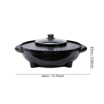 Versátil 2-en-1 Olla Eléctrica y Sartén para Parrilla - Sin Humo, Antiadherente de Aluminio, Bandeja para Barbacoa y Horneado de Doble Propósito, Enchufe US de 110-130V para Cocinar en Casa