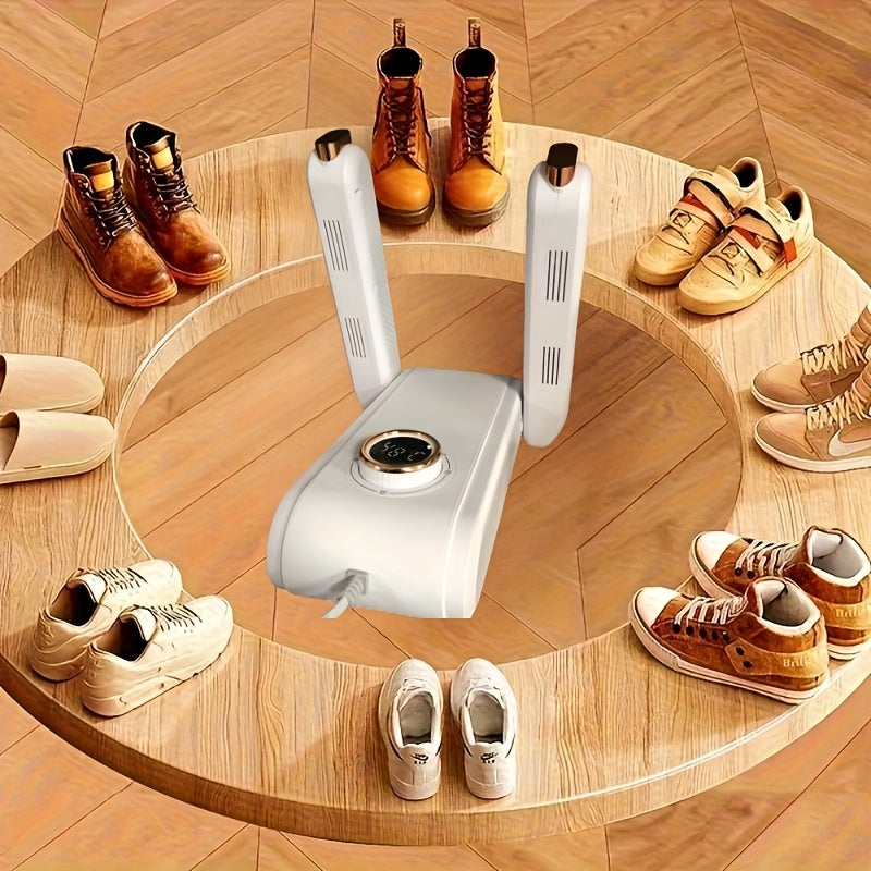 Secador de zapatos portátil de 360° con secador de pelo calentado - Flujo de aire 3D ajustable, temporizador inteligente, enchufe de EE. UU./Europa, diseño compacto para uso en casa y viajes, secador de zapatos, secador de casa, secador elegante, ajustes