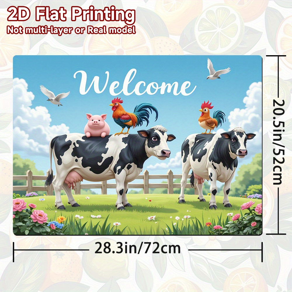 1 pieza, cojín de protección para estufa de impresión plana 2D, accesorio de cocina elegante para el hogar, tema de vacas, cerdos y pollos, patrón, poliéster, para estufa y superficies planas - Duradero, fácil de limpiar