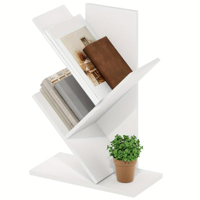 Estante de árbol DIY, estantería de suelo de 3 niveles, blanco, muebles decorativos modernos, organizador de ahorro de espacio, ideal para salón, dormitorio, oficina, estanterías de madera resistentes y duraderas, ensamblaje fácil, casas de jardín