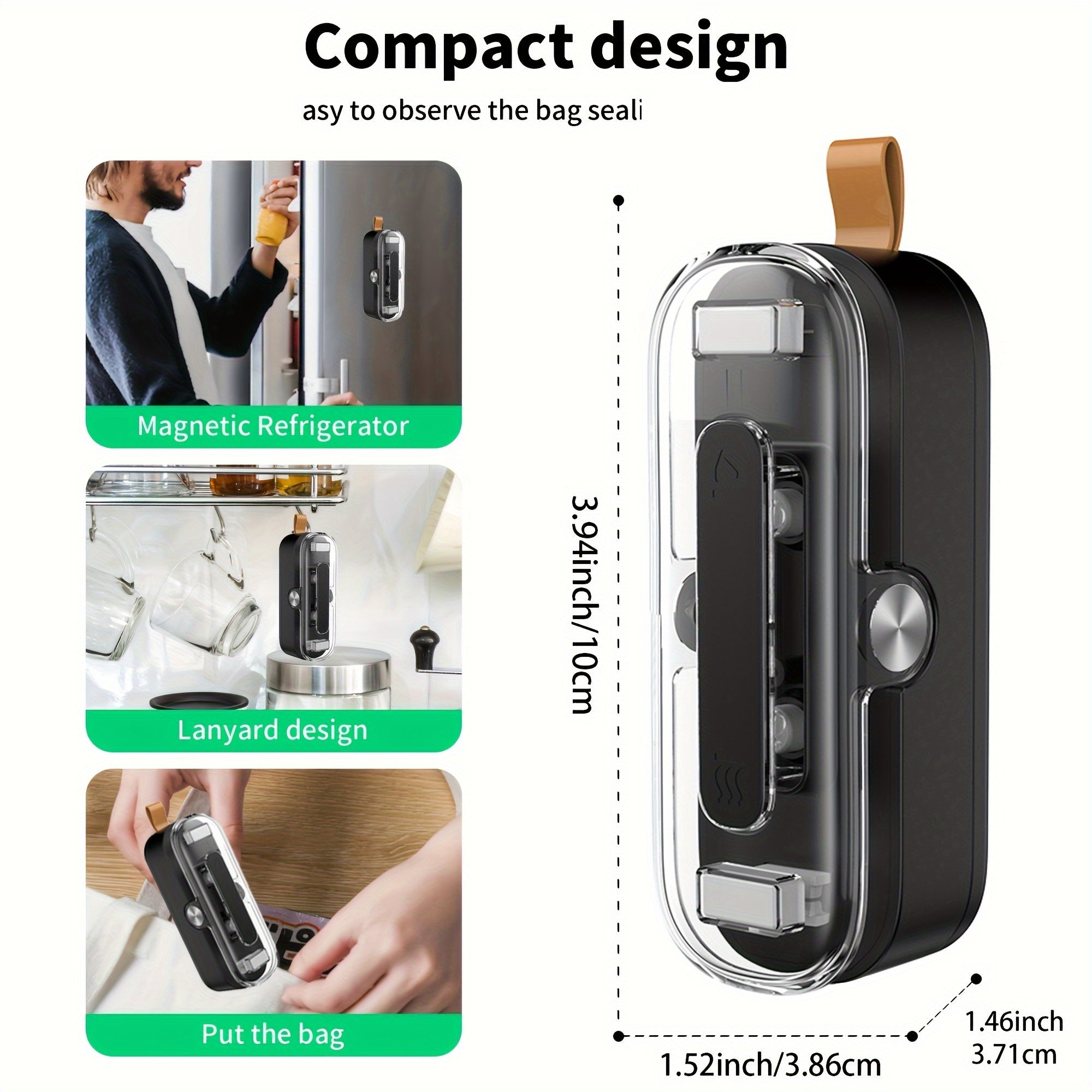 Compacto 2-en-1 Mini Sellador y Cortador de Bolsas - Sellador al Vacío de Calor Portátil para Bolsas de Plástico, Ideal para Almacenamiento de Alimentos, Snacks, Galletas - Negro, Esencial para la Cocina