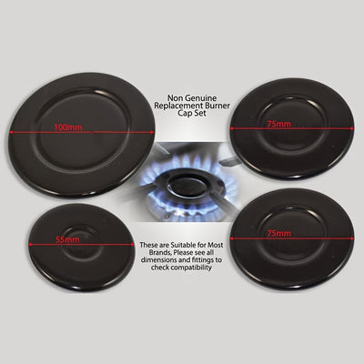 4 piezas de cubiertas de quemador de estufa de gas SABAF - Moda negra, duraderas y fáciles de limpiar, (55mm1 pieza + 75mm2 piezas + 100mm1 pieza)