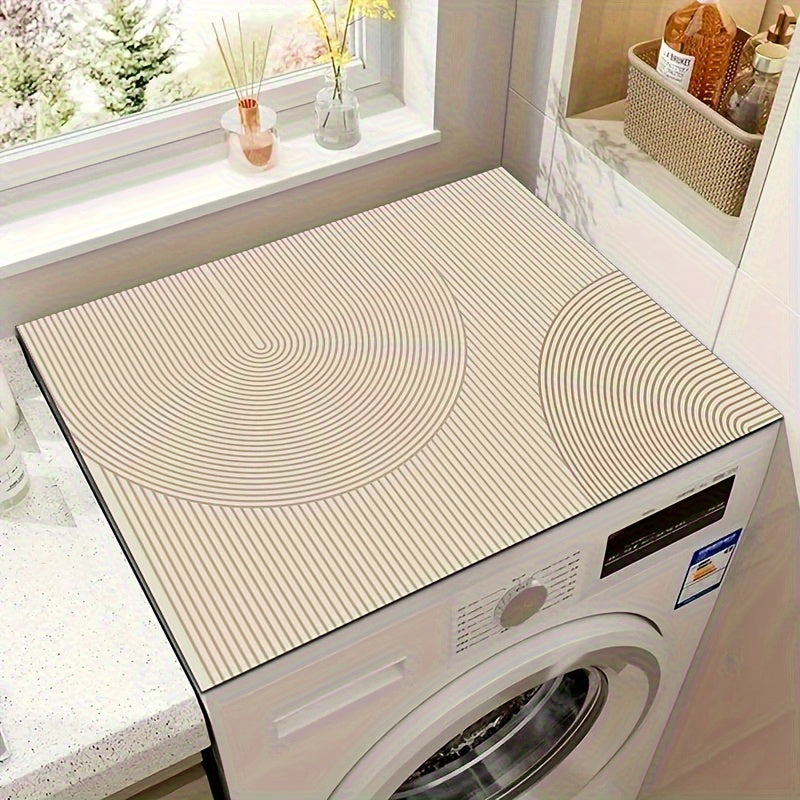 1 protector moderno geométrico a rayas para lavadora y secadora, superficie antideslizante y de secado rápido, color crema, cubierta absorbente y duradera para electrodomésticos, accesorio decorativo para cuarto de lavado, tela absorbente