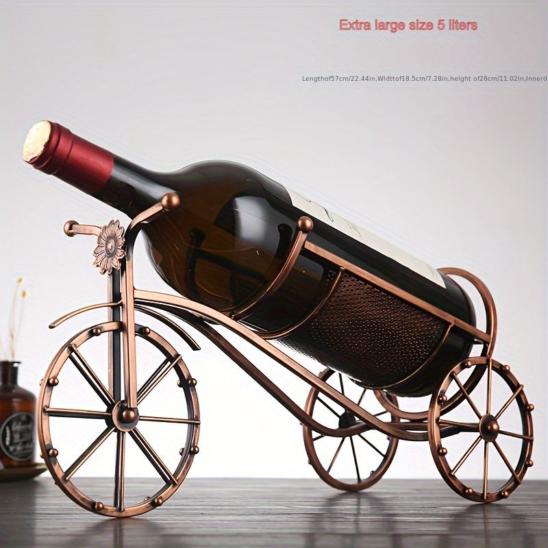 1pieza Estante de vino de metal vintage con soporte de vidrio, acabado lacado, gran capacidad de 5.0L Diseño de carruaje Gabinete de vino para exhibición de sala de estar
