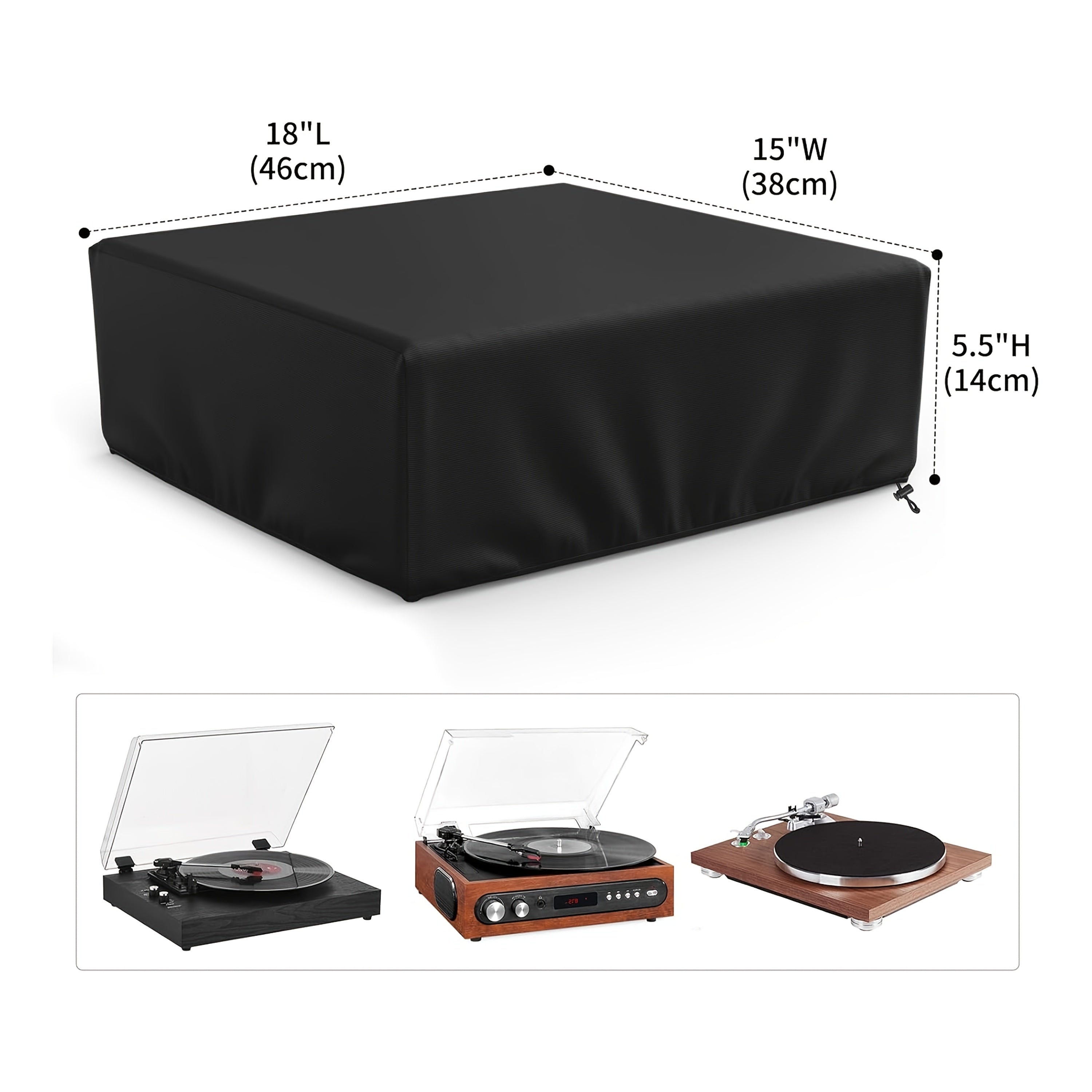 Funda para tocadiscos, cubierta antipolvo para reproductores de vinilo, cubierta exterior resistente a rayones y antideslizante para equipos de audio, compatible con la mayoría de los tocadiscos (negro/gris)