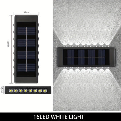 Conjunto de 4 piezas, luz de pared con espejo cóncavo y solares de 16 LEDs, luz decorativa para exteriores, luz LED de paisaje doméstica IP44, adecuada para exteriores, patio, villa, cerca, terraza, jardín