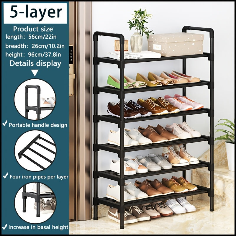 1pc Juego de zapateros de varios niveles, organizador de almacenamiento de metal y plástico de gran capacidad, fácil montaje y desmontaje, acabado de hierro, montaje en el suelo, se adapta a varias habitaciones, 7 estantes, tubo dorado incluido (8mm < di
