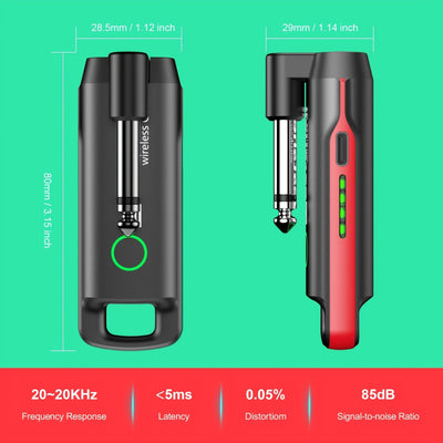 Sistema inalámbrico para guitarra WESTSHELL G7 con señal digital de doble banda, baja latencia y recargable por USB - Transmisor y receptor compactos en gris para guitarra eléctrica, bajo, instrumentos de viento, transmisor de señal para guitarra | Acces