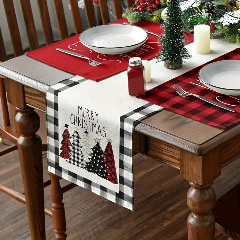 1pc Camino de Mesa Navideño Buffalo Plaid Merry Xmas, Decoración para Cocina y Comedor en Invierno, Adorno Festivo para Interiores y Exteriores 33.02x121.92 cm/33.02x182.88 cm/33.02x274.32 cm