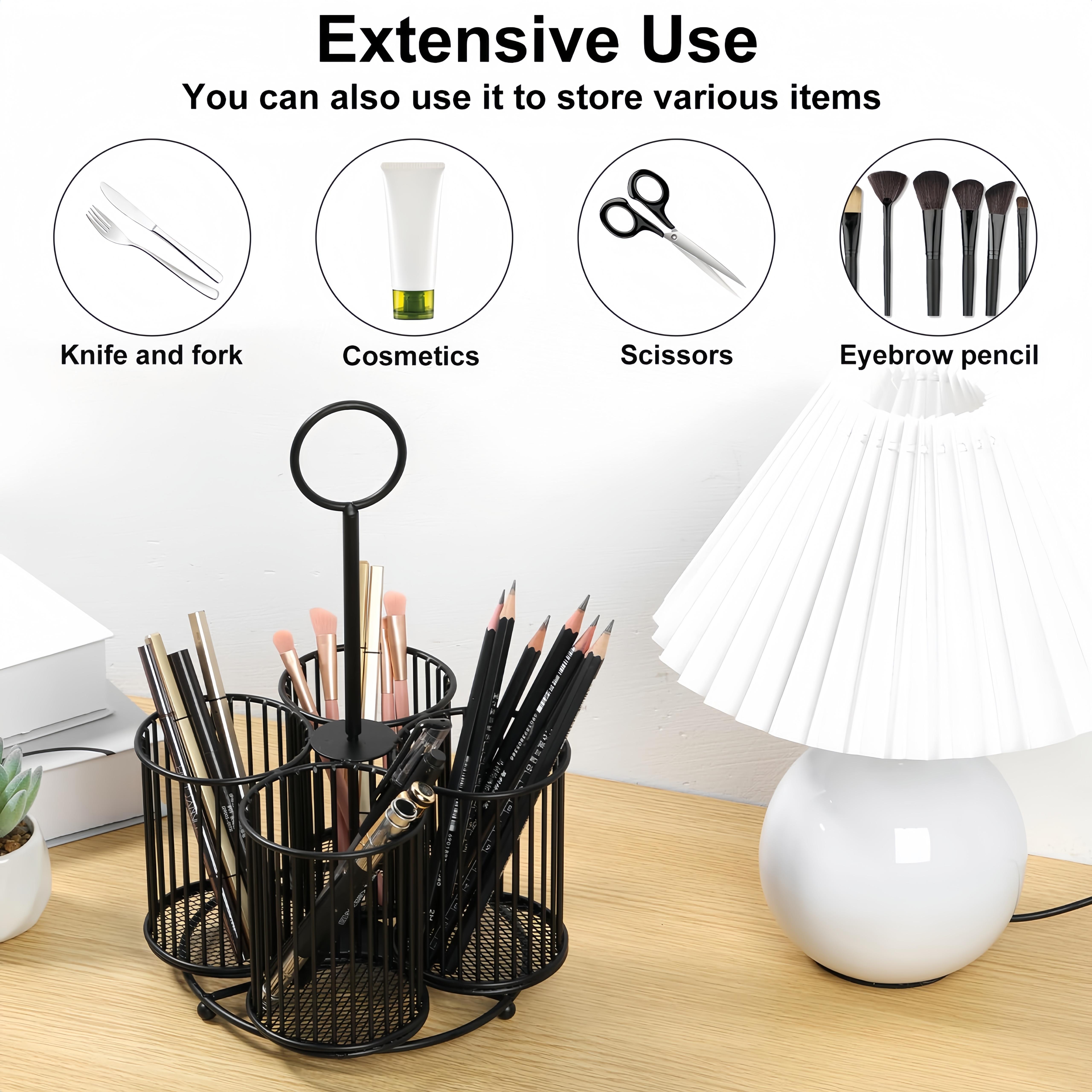 Porta Utensilios de Cocina, Organizador de Cubiertos Grande, Estante Metálico para Utensilios con 4 Secciones, Ideal para Mesa de Cocina