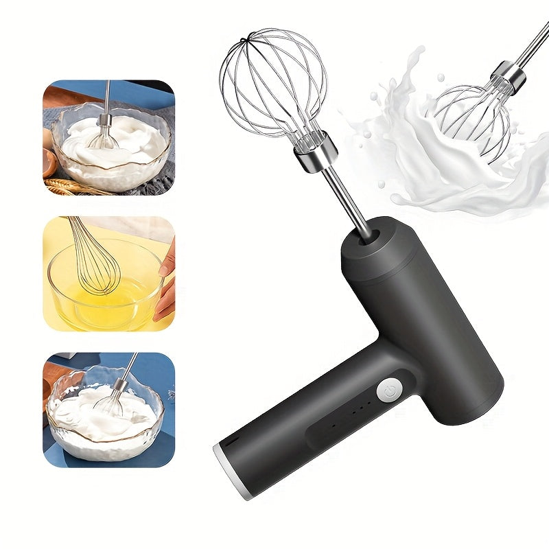 Batidora de mano inalámbrica recargable por USB, 3 velocidades, batidor de acero inoxidable con mango ergonómico, ideal para mezclar, batir y revolver, perfecta para uso en la cocina del hogar, batidor de huevos