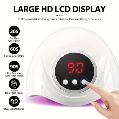 Secador de uñas LED profesional con sensor de movimiento y temporizador de infrarrojos automático - 24 LED de luz dual, lámpara de curado rápido alimentada por USB, adecuada para manos/pies, 3 modos de temporización (30s/60s/90s), pantalla LCD, diseño de
