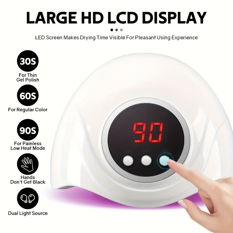 Secador de uñas LED profesional con sensor de movimiento y temporizador de infrarrojos automático - 24 LED de luz dual, lámpara de curado rápido alimentada por USB, adecuada para manos/pies, 3 modos de temporización (30s/60s/90s), pantalla LCD, diseño de
