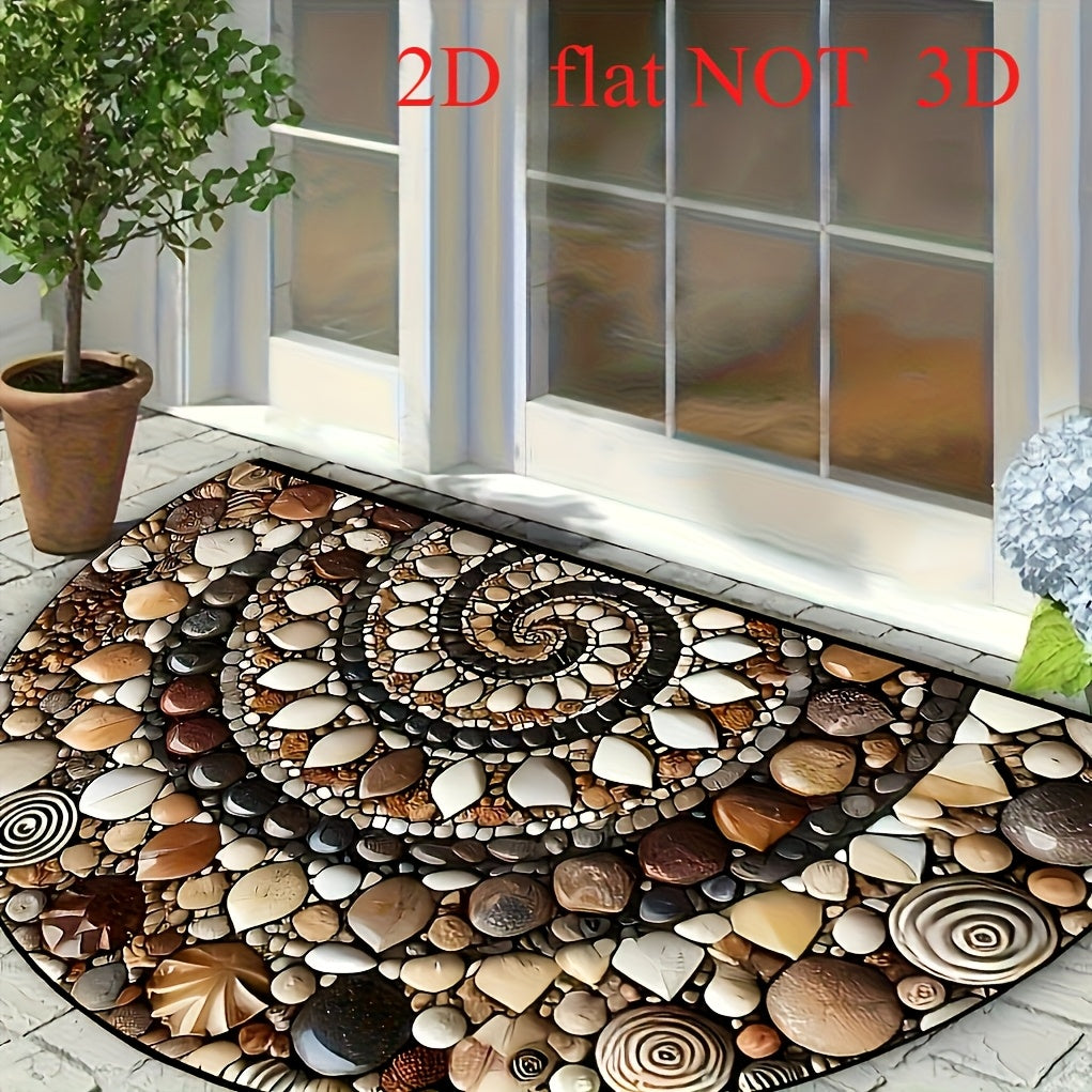 Tapete de bienvenida plano 2D con diseño de guijarros coloridos y flores, antideslizante, fácil de limpiar, semicircular, para uso en interiores y exteriores, ideal para entrada, cocina, baño, patio o balcón, diseño plano 2D