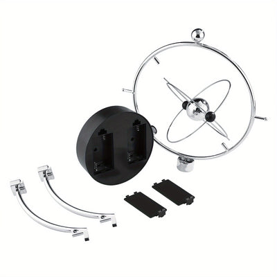 Pendulo Céleste Metálico Moderno - Adorno de Escritorio Orbital Oscilante para Hogar y Oficina, Funciona con Pilas (No Incluye Pilas AA), Diseño Elegante y Moderno con Marco Esférico y Base Metálica, Ideal para Decoración de Habitaciones o Escritos