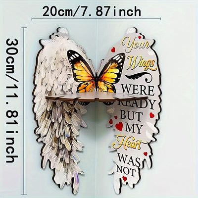 Estante de Pared con Alas de Ángel de Madera Boho-Chic - Diseño Colorido y Calado para Decoración del Hogar
