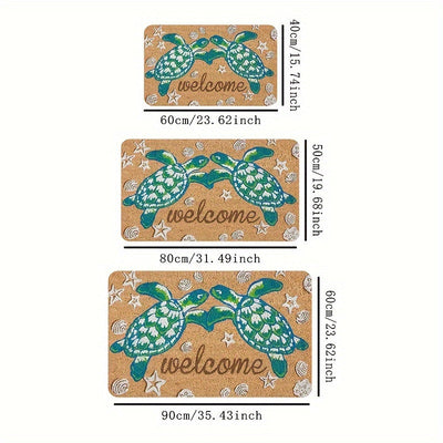 1 alfombra de bienvenida con diseño de tortuga antideslizante - Alfombra de poliéster lavable a máquina con respaldo de PVC, decoración temática costera para baño, cocina, sala y dormitorio, alfombra para piso de cocina | Decoración temática costera | Al