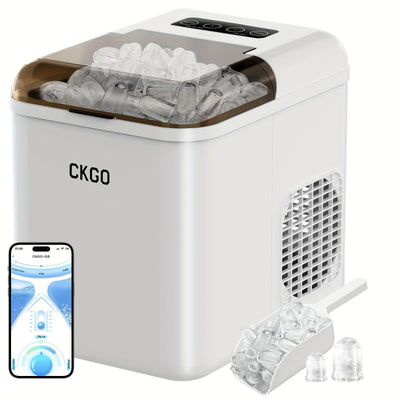 Fabricadora de hielo portátil CKGKO 2025, hace hielo en 6-8 minutos, silenciosa, ideal para casa, cocina, camping, RV, incluye cuchara y canasta para hielo, perfecta para viajes, actividades al aire libre y maratones, diseño moderno y duradero