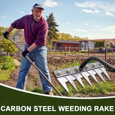 Rastrillo de jardín de mano de acero al carbono de 8 dientes - Diseño ergonómico de alta resistencia para la eliminación de malezas, cultivo del suelo y suelteción - Fácil de instalar, rastrillo de metal duradero para agricultura y uso de jardín, herrami