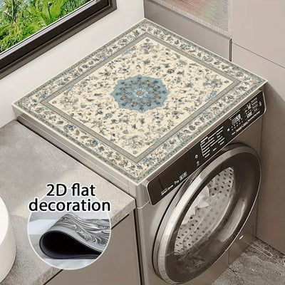 Fundas Protectora 2D Plana para Lavadora y Secadora - Organizador de Lavandería, Cubierta Geométrica Azul con Diseño Floral, Fácil de Limpiar y Estilosa, Tapete para Encimera de Lavadoras y Secadoras
