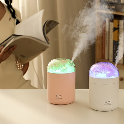 Humidificador de Alta Calidad con Flores Románticas Eternas y Aromaterapia - Luz de Degradado Colorido, Hidratación de Belleza Nano Mist, Alimentado por USB, 500ml