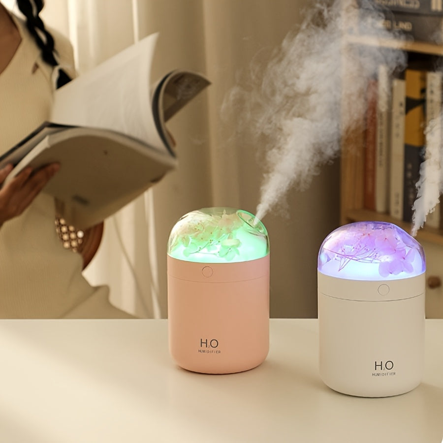Humidificador de Alta Calidad con Flores Románticas Eternas y Aromaterapia - Luz de Degradado Colorido, Hidratación de Belleza Nano Mist, Alimentado por USB, 500ml