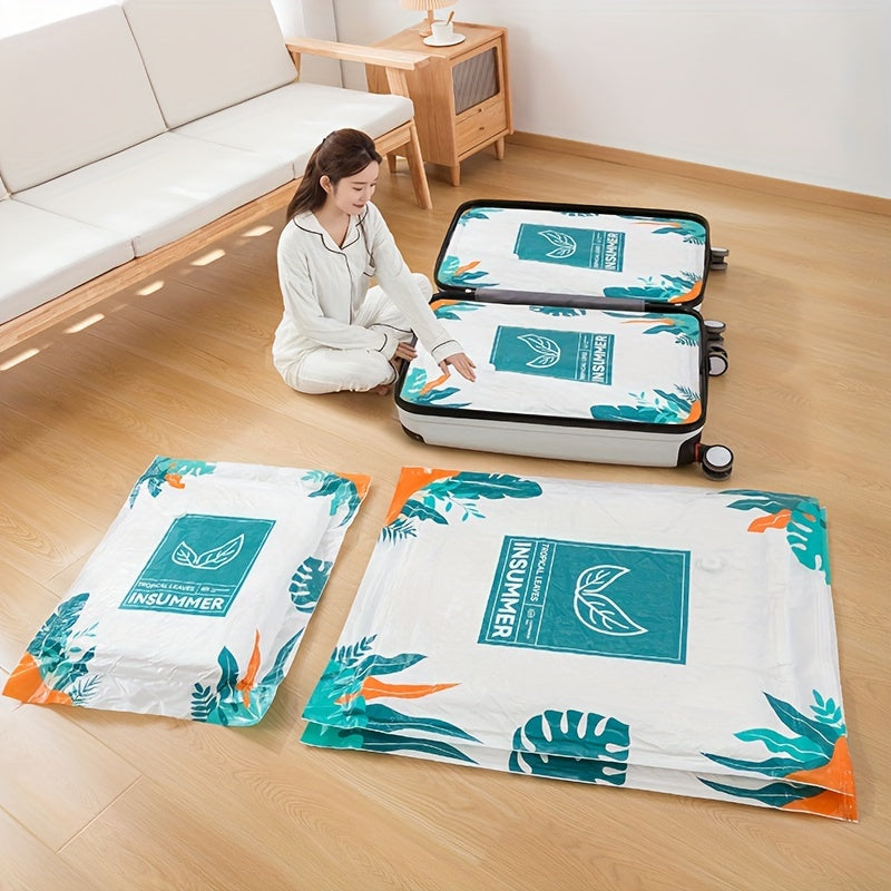 Bolsas de almacenamiento al vacío HEART LEAF de 3 paquetes, bolsas de plástico con diseño de hojas tropicales para ahorrar espacio, edredones, mantas, ropa de cama, ropa - No se necesita energía, otros (organizadores de accesorios)