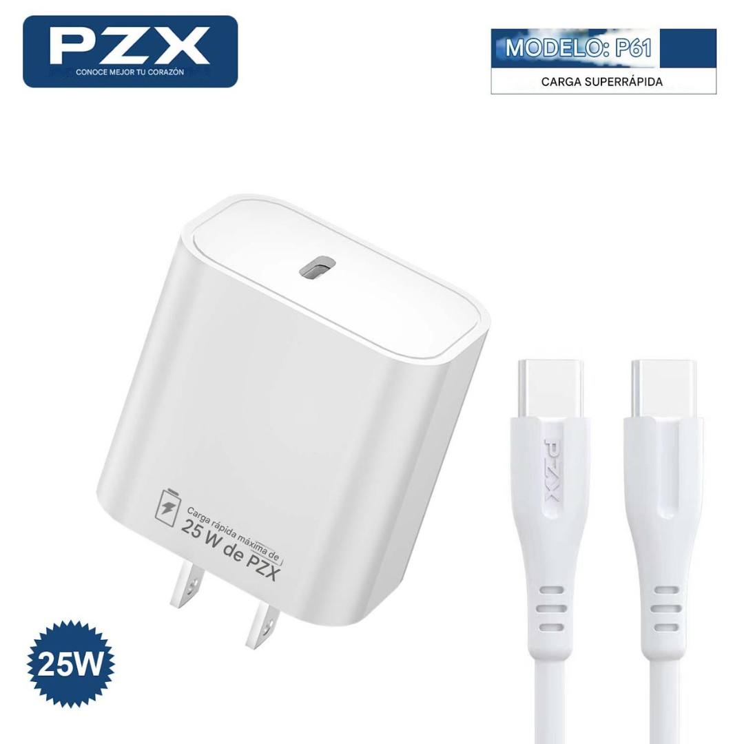 Cargador Para Celular Cable Type C / Type C Con Cabezal + Cable PZX P61