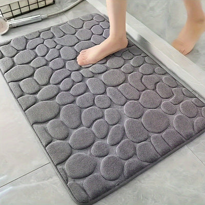 Alfombra de Baño Hecha a Mano de Vellón de Coral Peluche - Antideslizante con Patrón de Piedras Geométricas, Lavable en Máquina y Absorbente para Ducha, Bañera y Entrada, Base Duradera de Poliéster, Alfombra de Baño