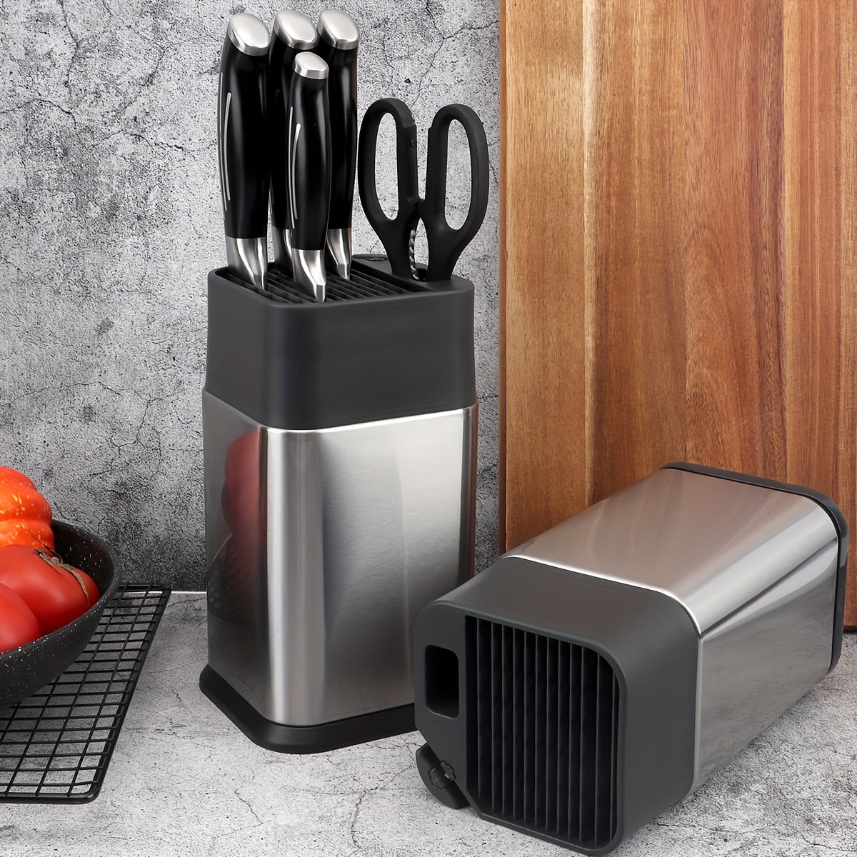 1PC Bloque de cuchillos de acero inoxidable con afilador incorporado - Organizador de cuchillos para encimera de cocina (cuchillos no incluidos)
