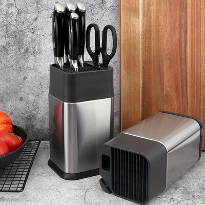 1PC Bloque de cuchillos de acero inoxidable con afilador incorporado - Organizador de cuchillos para encimera de cocina (cuchillos no incluidos)