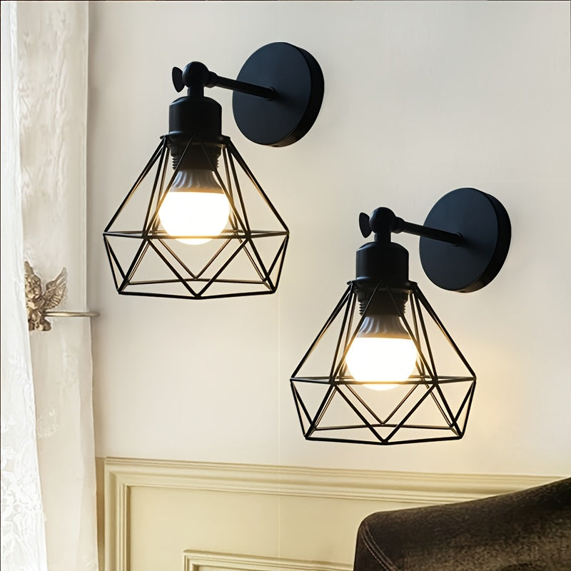 2 piezas de luces de pared ajustables de ángulo vintage rústico negras, base de bombilla E27, montaje semienterrado para sala de estar, escalera, pasillo, dormitorio y cabecera (bombillas no incluidas)