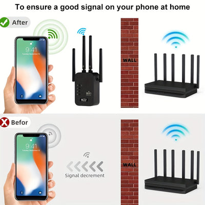 Amplificador WiFi 2024 Nuevo, Señal 6x Más Fuerte, Cobertura de 2.4GHz hasta 8500 Pies Cuadrados, Compatible con 35 Dispositivos, Cobertura Completa 360° con 4 Antenas, Configuración Rápida y Puerto Ethernet Incluido