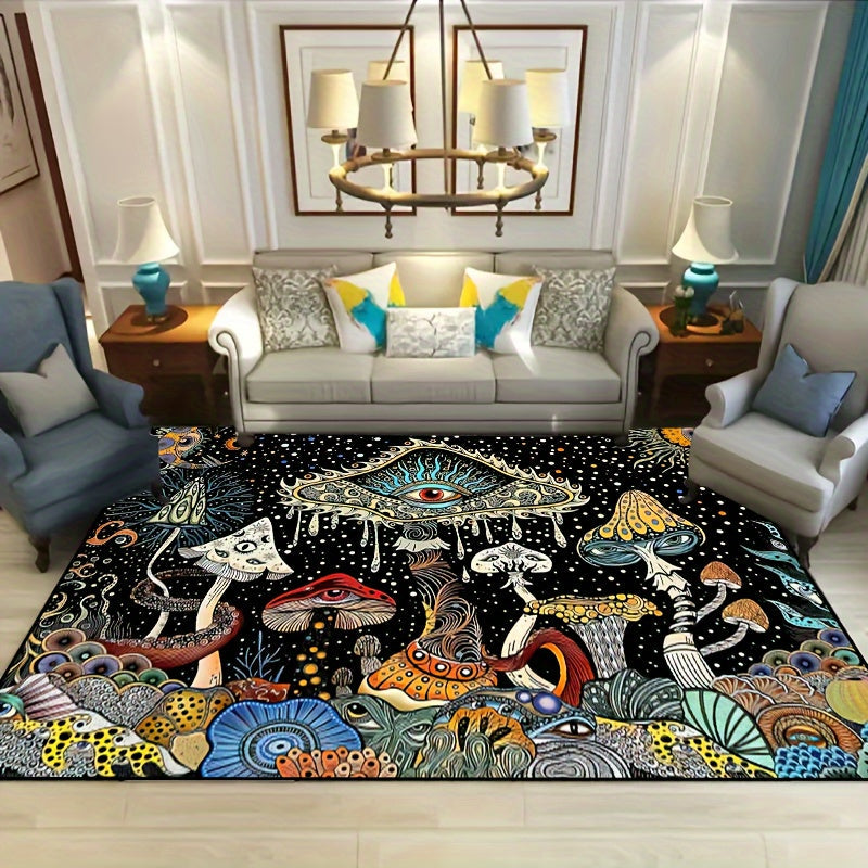 Una alfombra lavable antideslizante con patrón de champiñones, adecuada para salones, dormitorios y decoración de jardín de patio al aire libre, decoración para el hogar y embellecimiento de habitaciones.