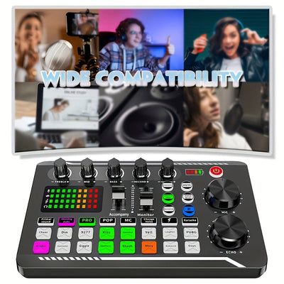Tarjeta de sonido profesional F998 para transmisión en vivo, estudio de música, mezclador de sonido con micrófono de 3.5 mm, tarjeta de sonido para teléfono, PC, Eid Al-Adha Mubarak