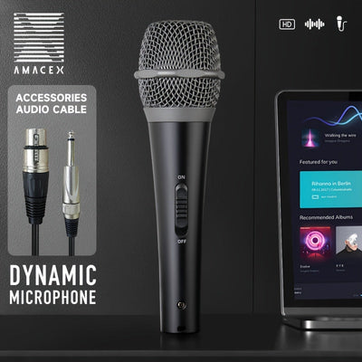 Micrófono Dinámico Portátil Profesional AmaceX GM58 con Interruptor de Encendido/Apagado, Cable de 5.0 metros - Ideal para Karaoke, Actuaciones en Vivo y Discursos