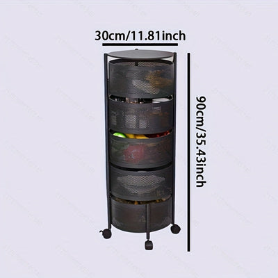 1pc Estantería clásica redonda giratoria de metal, Organizador de estantería abierta de varios niveles para cocina, Canasta de frutas y snacks autónoma, Sin energía ni batería necesaria, Construcción de metal