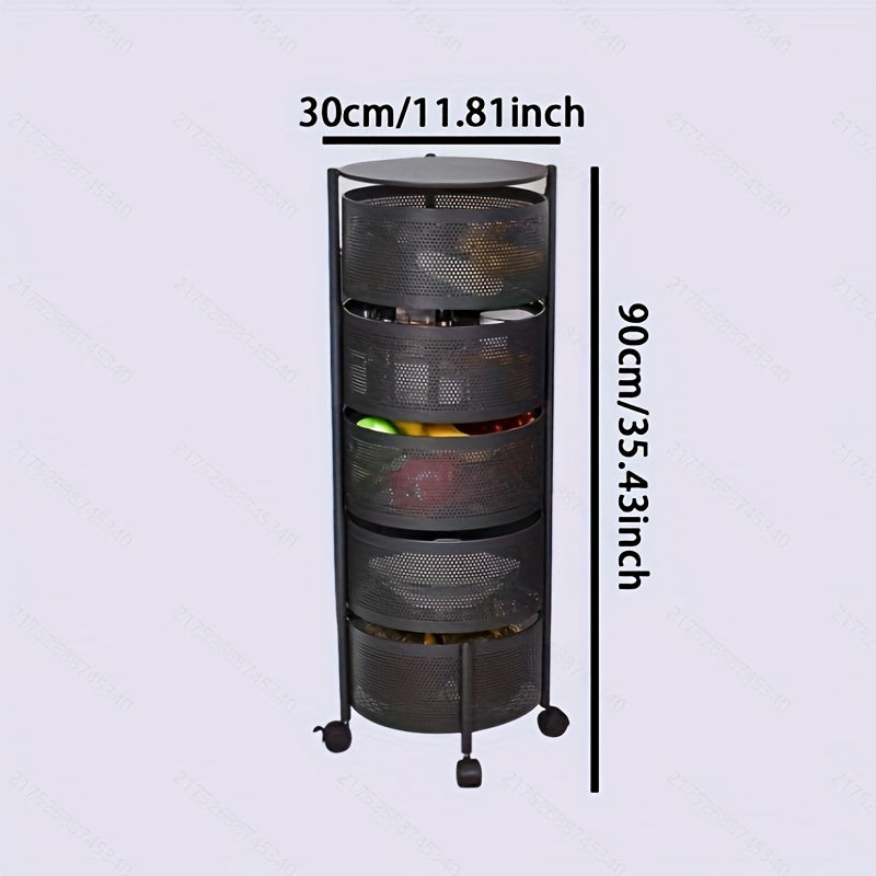 1pc Estantería clásica redonda giratoria de metal, Organizador de estantería abierta de varios niveles para cocina, Canasta de frutas y snacks autónoma, Sin energía ni batería necesaria, Construcción de metal