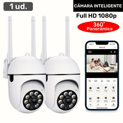 1 cámara con visión nocturna de color completo, inalámbrica 1080P HD, para interiores y exteriores, con audio bidireccional, cámara de seguridad inalámbrica, con seguimiento de movimiento, para mayores y mascotas, con Wi-Fi 2.4G y zoom lateral/derecha