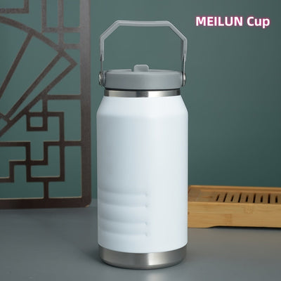 1pieza 1200ml / 40oz Gran Capacidad Taza de Viaje de Acero Inoxidable con Doble Capa de Aislamiento al Vacío con Asa y Caña, Duradera y Reutilizable, Ideal para Café con Hielo y Aventuras al Aire Libre, Taza de Viaje para Café