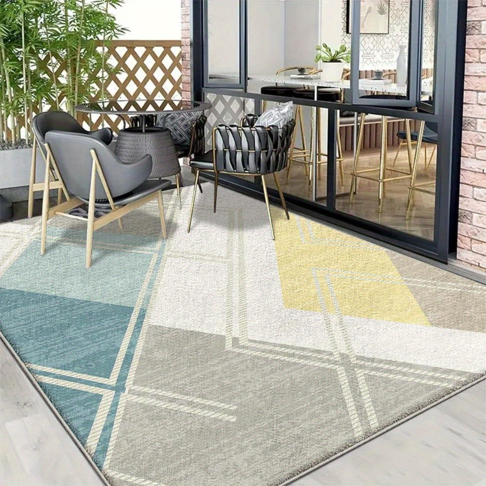 Alfombra de Terciopelo/852gsm Lavable a Máquina, Diseño Geométrico Minimalista Ultra Suave y Grueso para Exteriores en Varios Tamaños - Viaje Francés de Lujo Ligero, Degradado Cremoso con Base Antideslizante para Camping y Decoración de Comedor