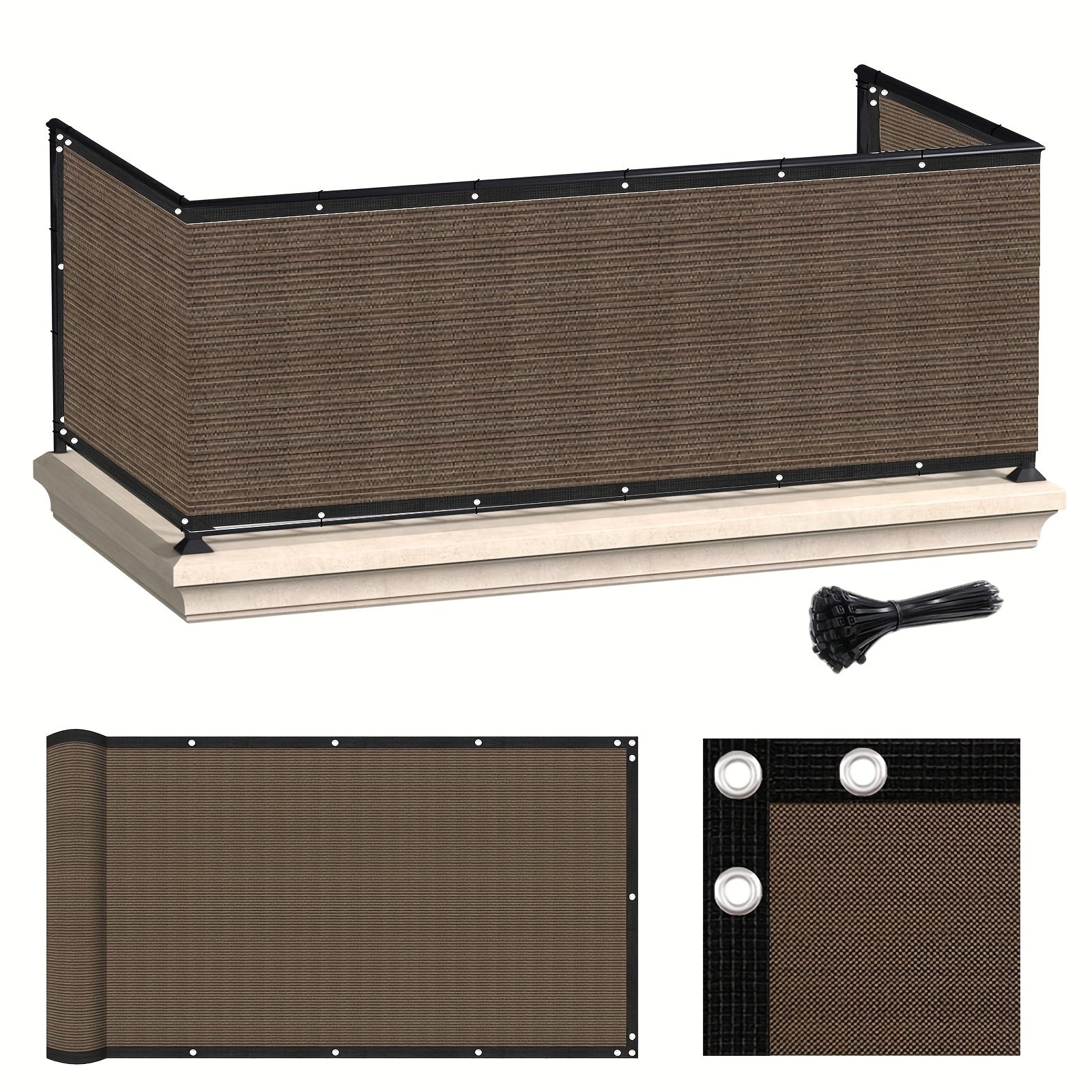 1 Pieza de Pantalla de Privacidad 150GSM Resistente, Malla Gruesa Antiviento y Antipolvo para Sombra en Exteriores/Balcón/Piscina, Color Marrón Café
