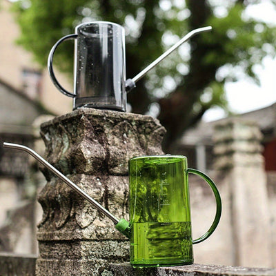 Cano de riego de acero inoxidable de gran capacidad con boquilla larga y escala de medición - Resina PP duradera, mango ergonómico para regar de manera eficiente plantas, jardín, patio, cano de riego al aire libre, herramienta de jardín, recipiente trans